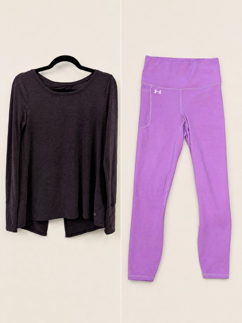 Purple Workout Bundle XS Under Armour Leggings + GapFit Open-Back Top
